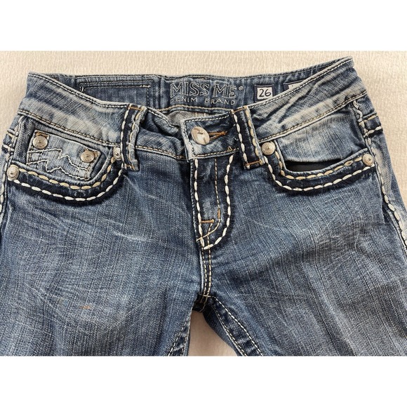 Miss Me Jeans 26 Irene Straight Low Rise Flap Pocket Blue Denim - Picture 8 of 16